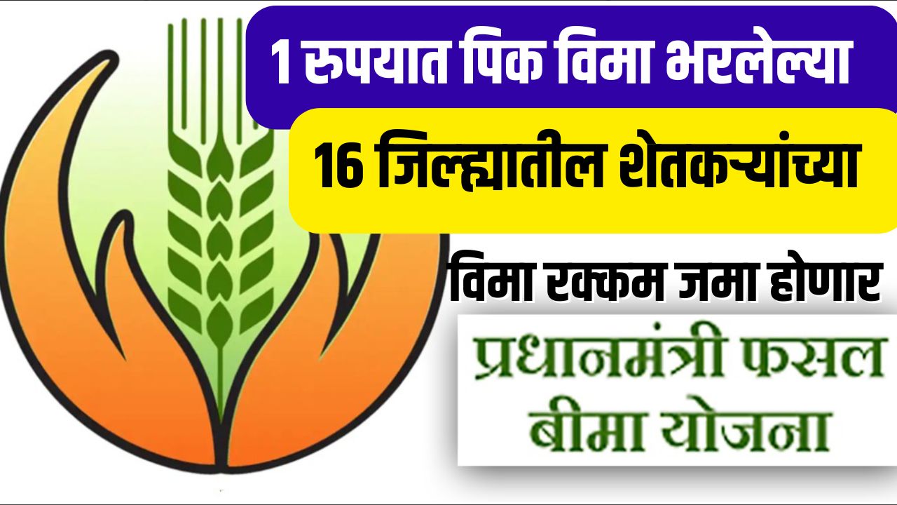 1 रुपयातील पीक विमा या 16 जिल्ह्यात आजपासून शेतकऱ्यांच्या खात्यात जमा होणार pik vima yadi 2024